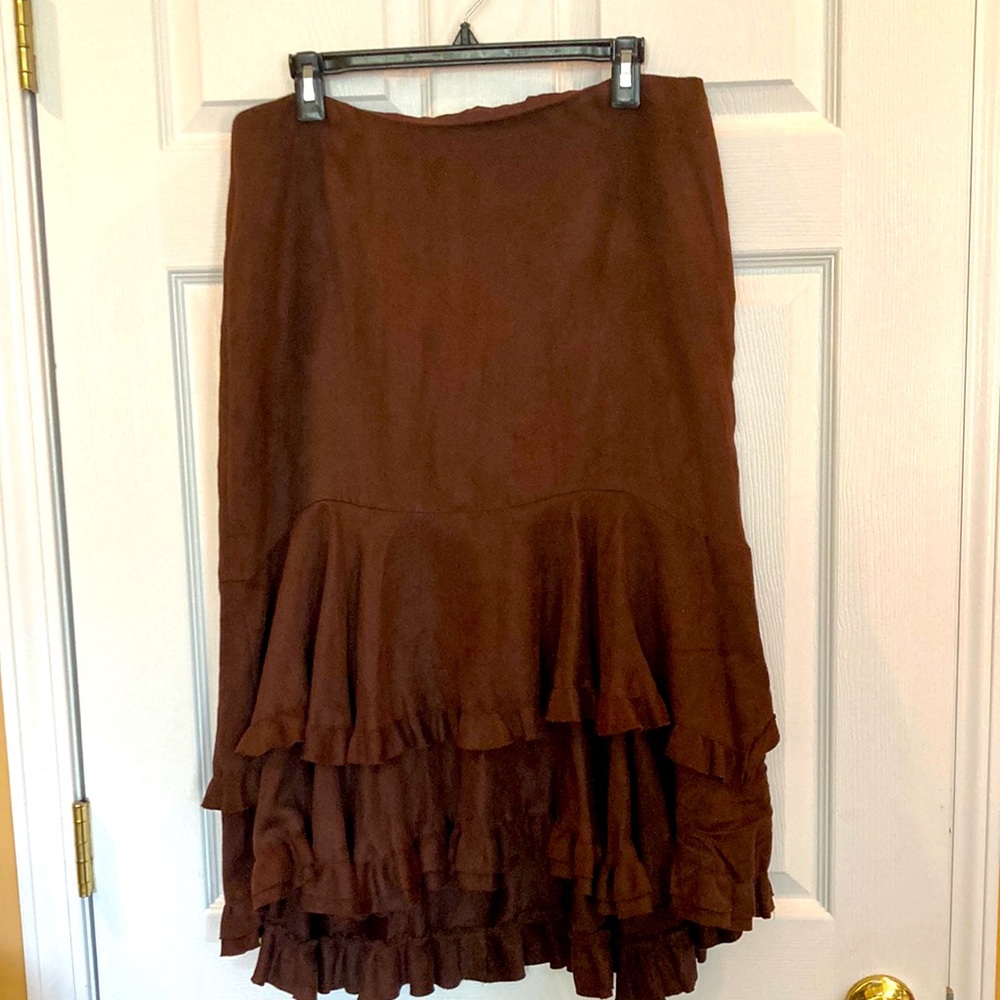 Tapemeasures Faux Suede Brown Ruffle Skirt Sz 12
